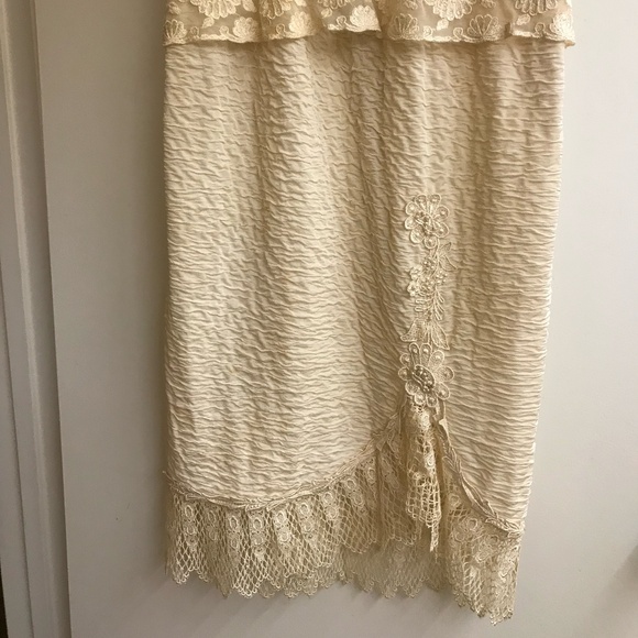 Vintage 1980's Creamy Beige Lace and Sequined Fringe Dress - Picture 3 of 6